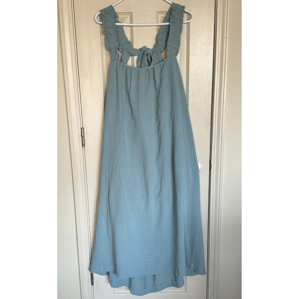 Moodie Swing Sleeveless Ruffle Midi Dress Size Large in Blue Back Tie j2